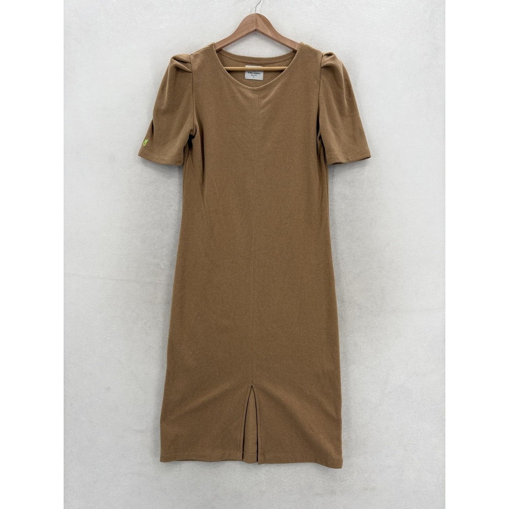 Dudley Stephens Sweater Dress Womens Small Brown Fleece Puff Sleeve Knee Length